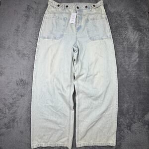 MINK Boutique Wide Leg Jeans NEW Womens 12 100% Cotton Denim Button Fly Light